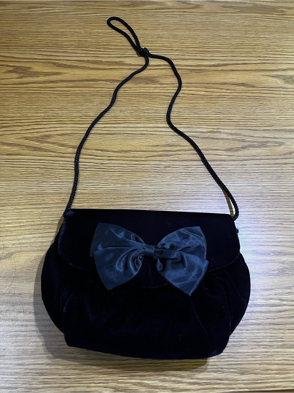 Black Velvet Look Shoulder Bag with Bow